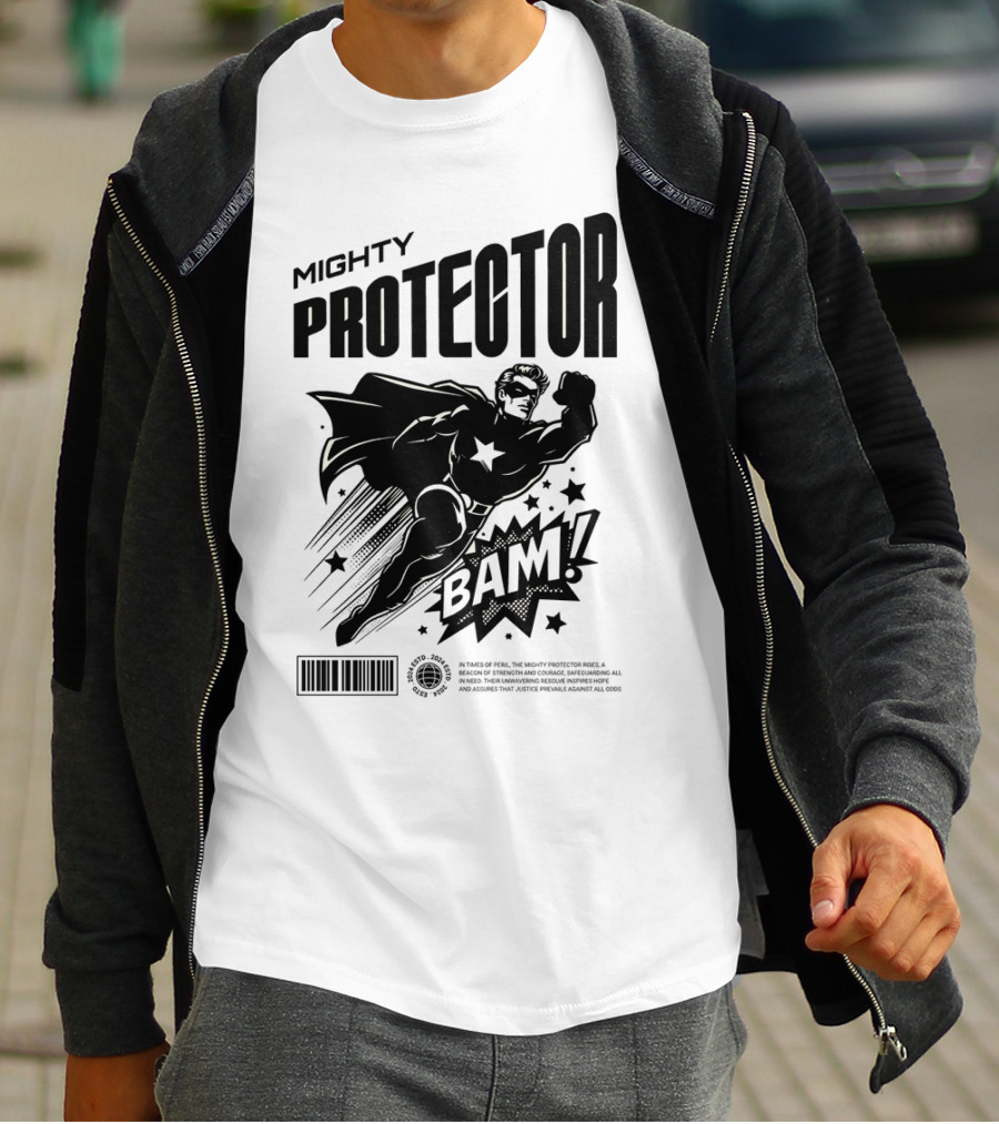 Mighty Protector BAAM Retro Comic Style Superhero T-Shirt
