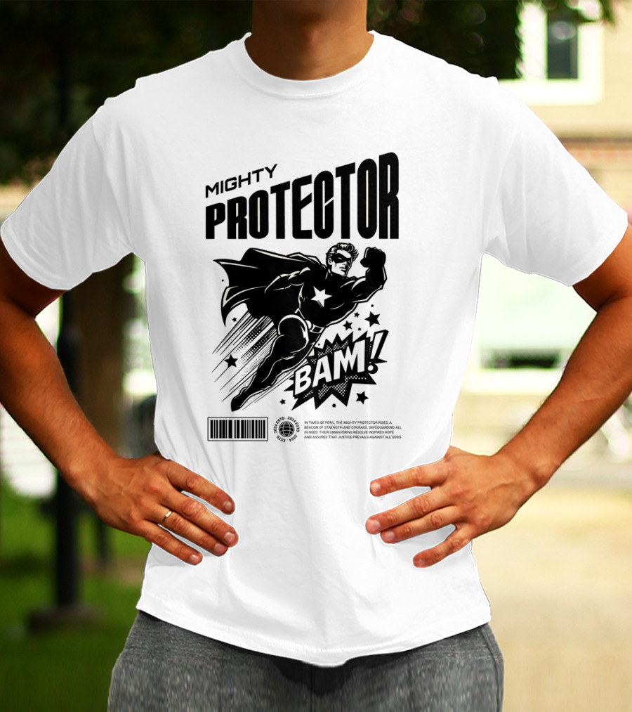 Mighty Protector BAAM Retro Comic Style Superhero T-Shirt