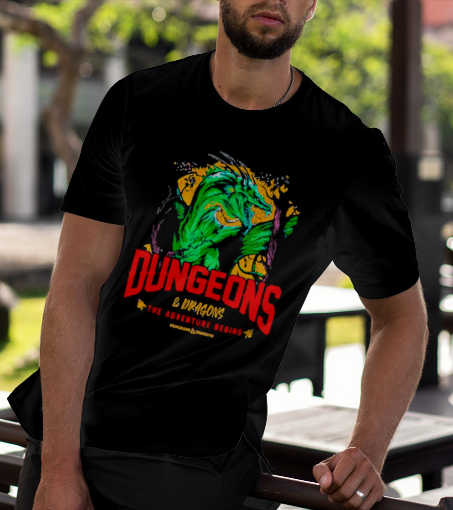 Dungeons And Dragons The Adventure Begins Green Dragon Fantasy T-Shirt