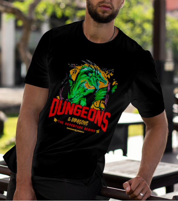 Dungeons And Dragons The Adventure Begins Green Dragon Fantasy T-Shirt