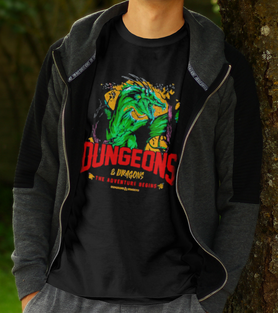 Dungeons And Dragons The Adventure Begins Green Dragon Fantasy T-Shirt