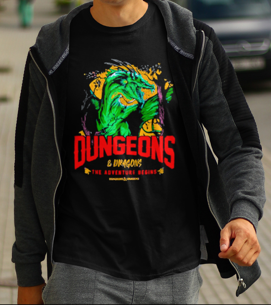 Dungeons And Dragons The Adventure Begins Green Dragon Fantasy T-Shirt