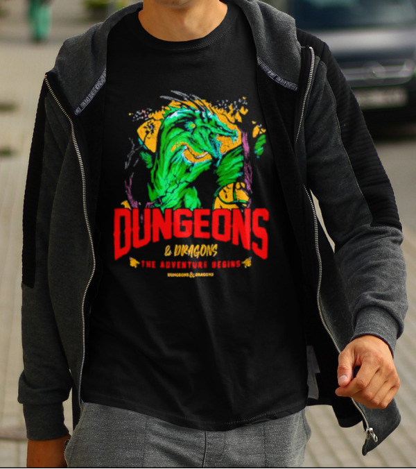 Dungeons And Dragons The Adventure Begins Green Dragon Fantasy T-Shirt