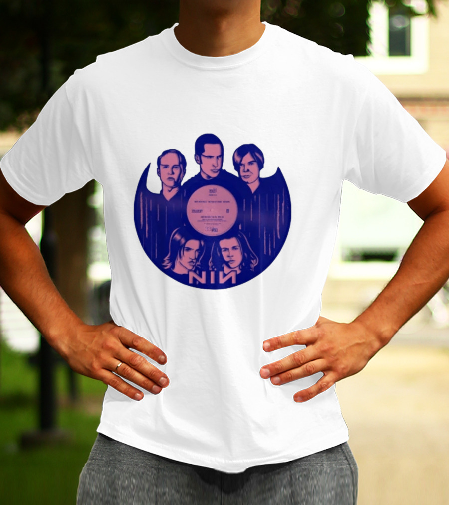 NIN Spiral Group Portrait With Record T-Shirt