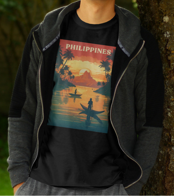 Philippines Sunset Canoe Adventure Tropical Paradise Scene T-Shirt