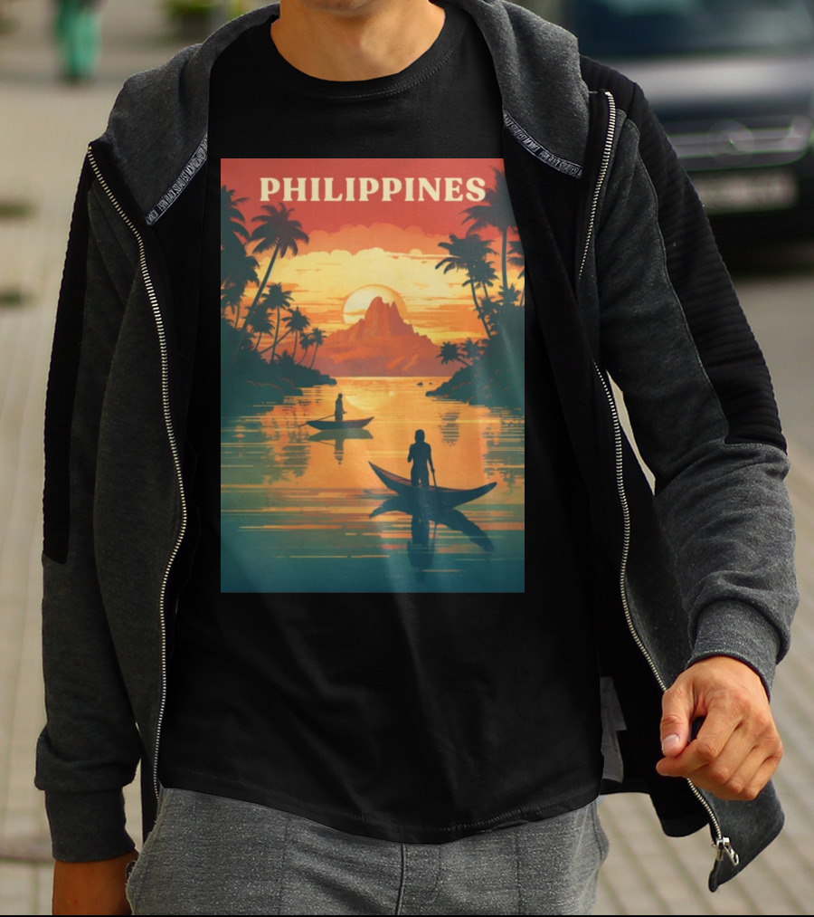 Philippines Sunset Canoe Adventure Tropical Paradise Scene T-Shirt