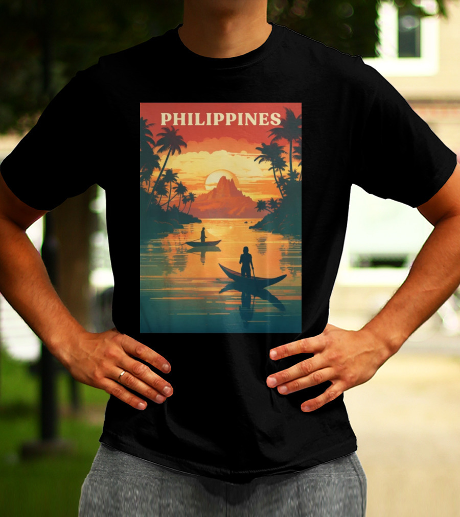 Philippines Sunset Canoe Adventure Tropical Paradise Scene T-Shirt