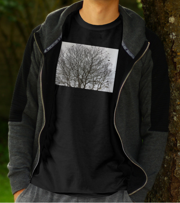 Winters Tracery Bare Tree Branches In Overcast Grey Sky T-Shirt