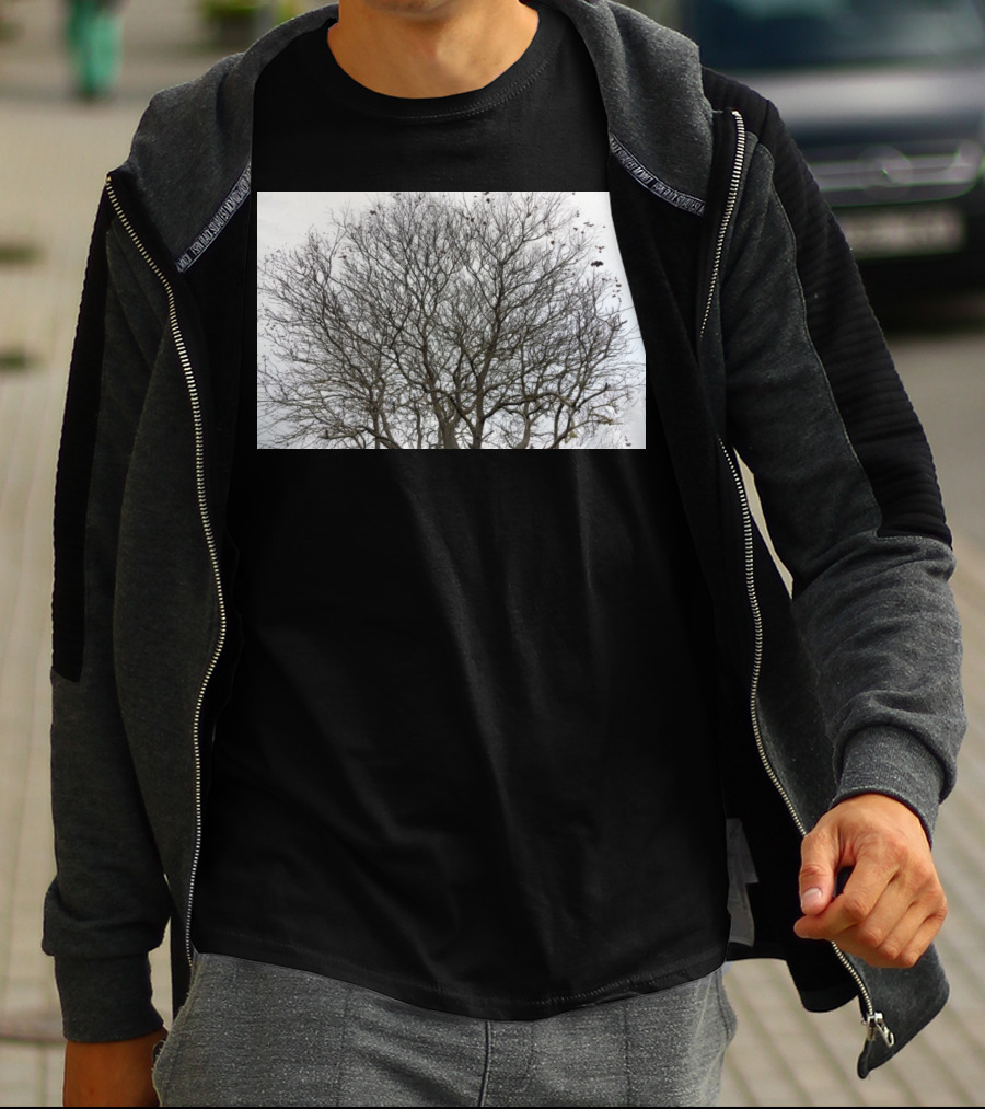 Winters Tracery Bare Tree Branches In Overcast Grey Sky T-Shirt