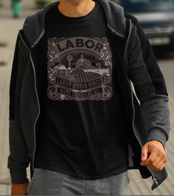 Labor Omnia Vincit Work Conquers All Farm Barn Windmill T-Shirt