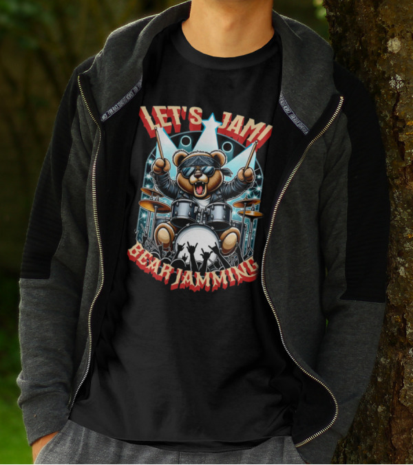 Let's Jam Bear Jamming Rock Drummer Concert Stage Electric Bear T-Shirt