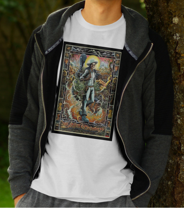 The Avett Brothers Skeleton Cowboy With Guitar And Sunburst Background Stanford T-Shirt