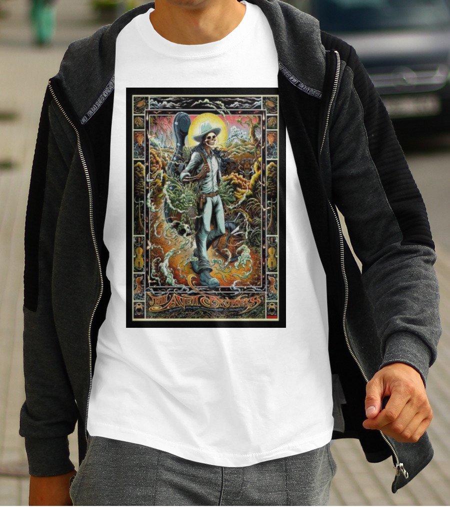 The Avett Brothers Skeleton Cowboy With Guitar And Sunburst Background Stanford T-Shirt