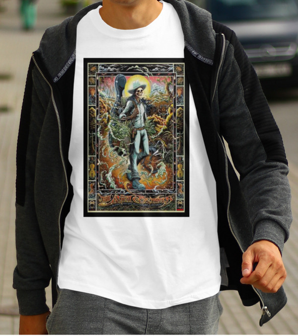 The Avett Brothers Skeleton Cowboy With Guitar And Sunburst Background Stanford T-Shirt