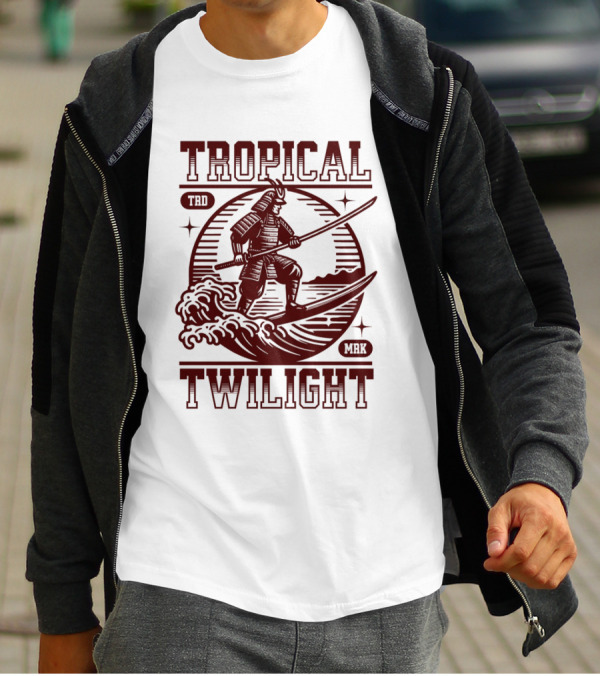 Tropical Twilight Surfing Samurai On Waves In Sunset Scene With TRD MRK T-Shirt