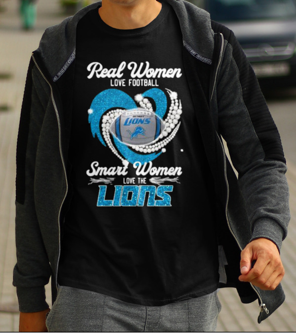 Real Women Love Football Smart Women Love The Detroit Lions Logo Football T-Shirt