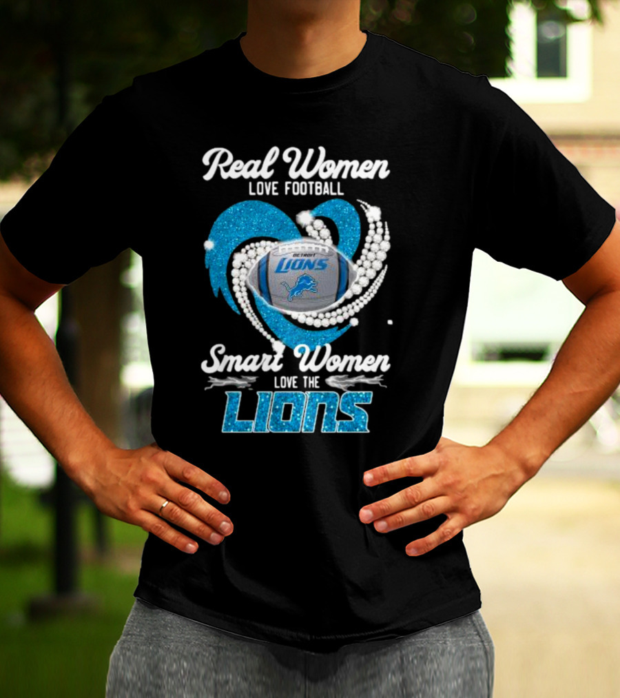 Real Women Love Football Smart Women Love The Detroit Lions Logo Football T-Shirt