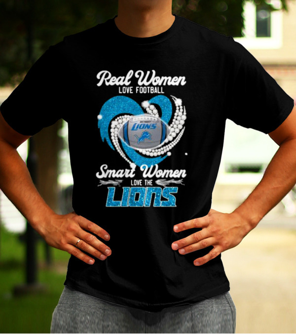 Real Women Love Football Smart Women Love The Detroit Lions Logo Football T-Shirt