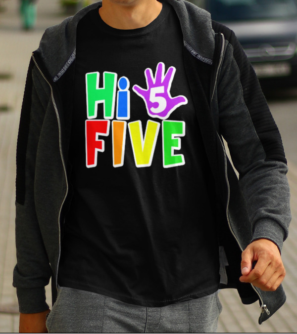 Hi Five Birthday Kids Boys And Girls Colorful Handprint T-Shirt