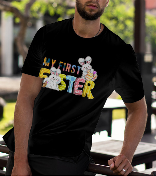 My First Easter Baby Boy Easter Bunny With Colorful Eggs And Bunnies T-Shirt