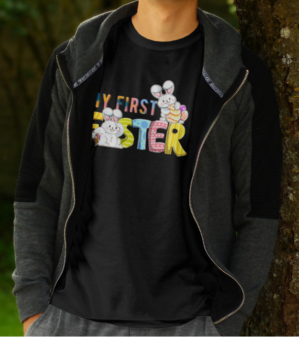 My First Easter Baby Boy Easter Bunny With Colorful Eggs And Bunnies T-Shirt