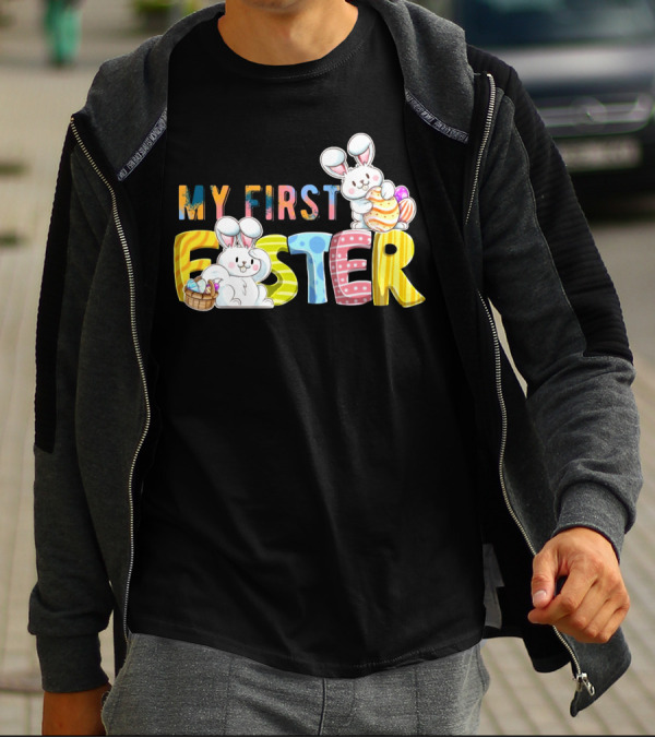 My First Easter Baby Boy Easter Bunny With Colorful Eggs And Bunnies T-Shirt