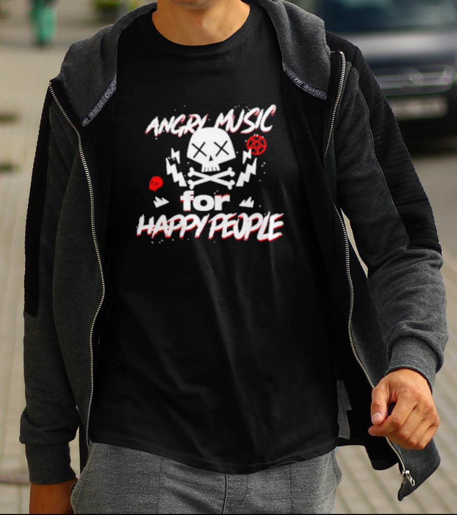 Angry Music For Happy People Skull Lightning Crossbones T-Shirt