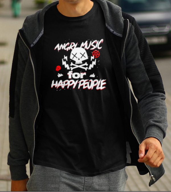 Angry Music For Happy People Skull Lightning Crossbones T-Shirt