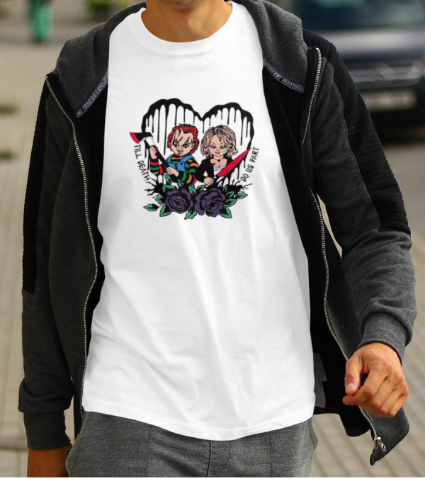 Chucky And Tiffany Till Death Do Us Part Horror Heart Roses T-Shirt