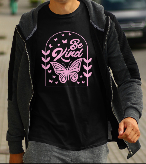 Be Kind Butterfly Arch With Pink Leaves And Butterflies T-Shirt