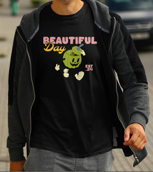 BEAUTIFUL DAY EST. 24 PUMPKIN CHARACTER KEEP TRYING STAY ENTHUSIASTIC T-Shirt