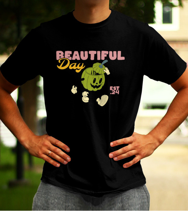 BEAUTIFUL DAY EST. 24 PUMPKIN CHARACTER KEEP TRYING STAY ENTHUSIASTIC T-Shirt
