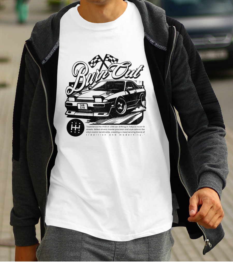 Burn Out JDM Car Drifting Tokyo Streets Tradition And Modernity T-Shirt