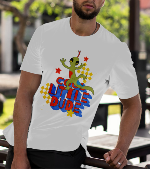 Cool Little Dude Lizard With Stars And Checkerboard T-Shirt