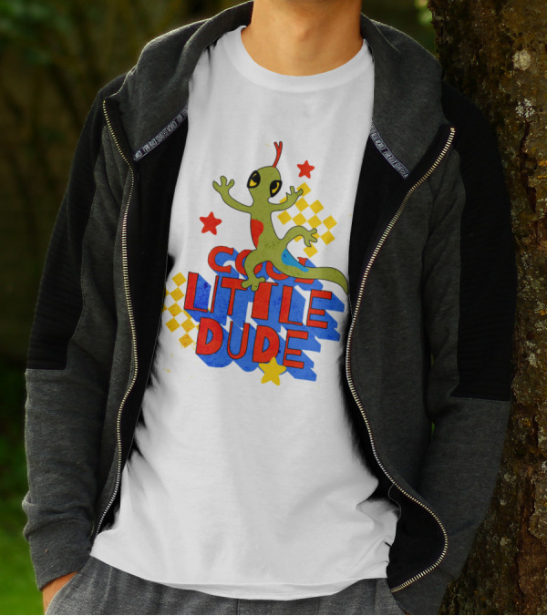 Cool Little Dude Lizard With Stars And Checkerboard T-Shirt