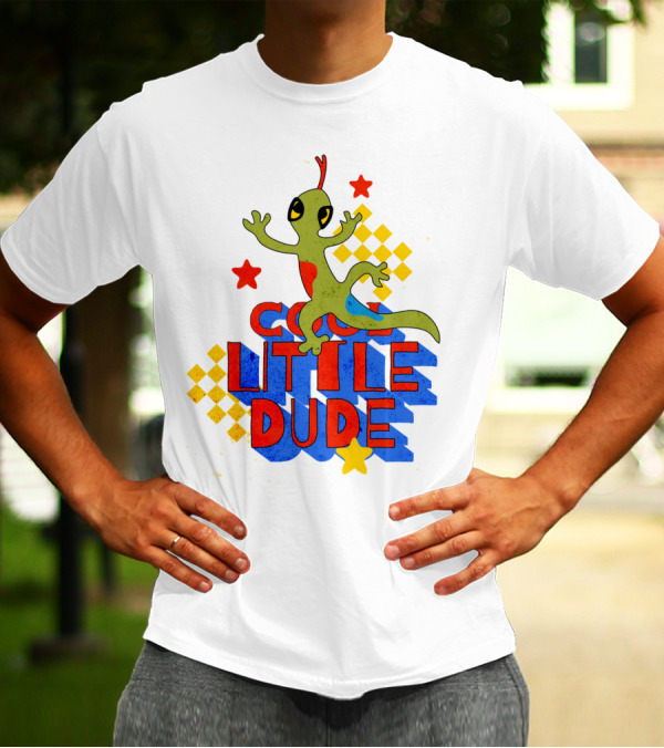 Cool Little Dude Lizard With Stars And Checkerboard T-Shirt