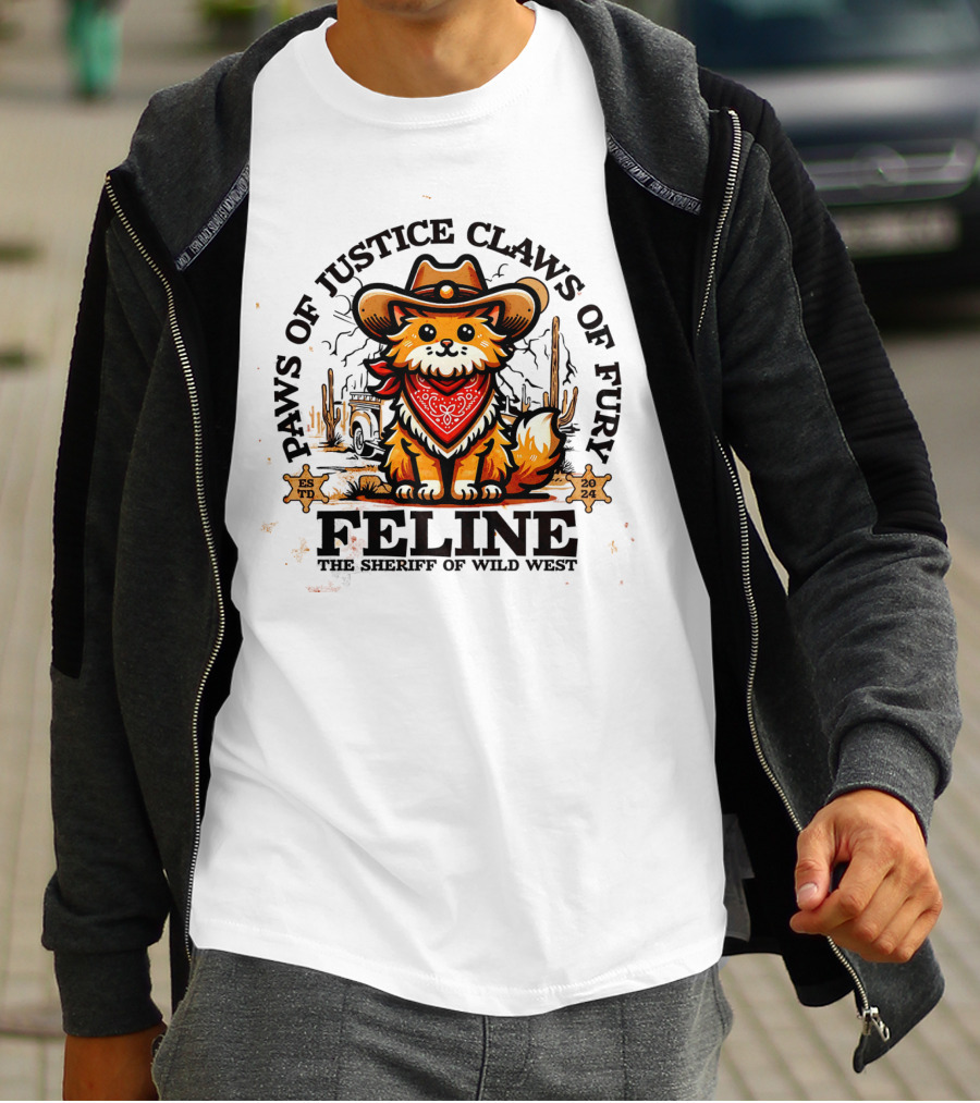 Paws Of Justice Claws Of Fury Feline The Sheriff Of Wild West T-Shirt