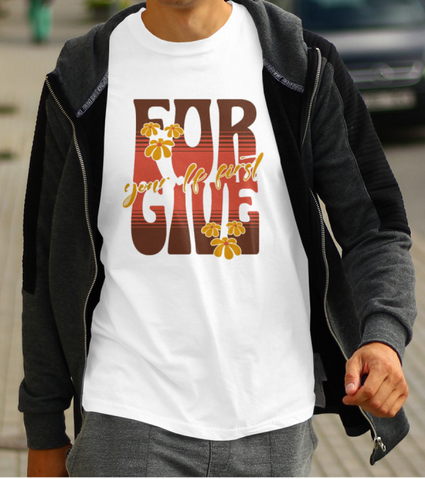 Forgive Yourself First Retro Floral Typography T-Shirt
