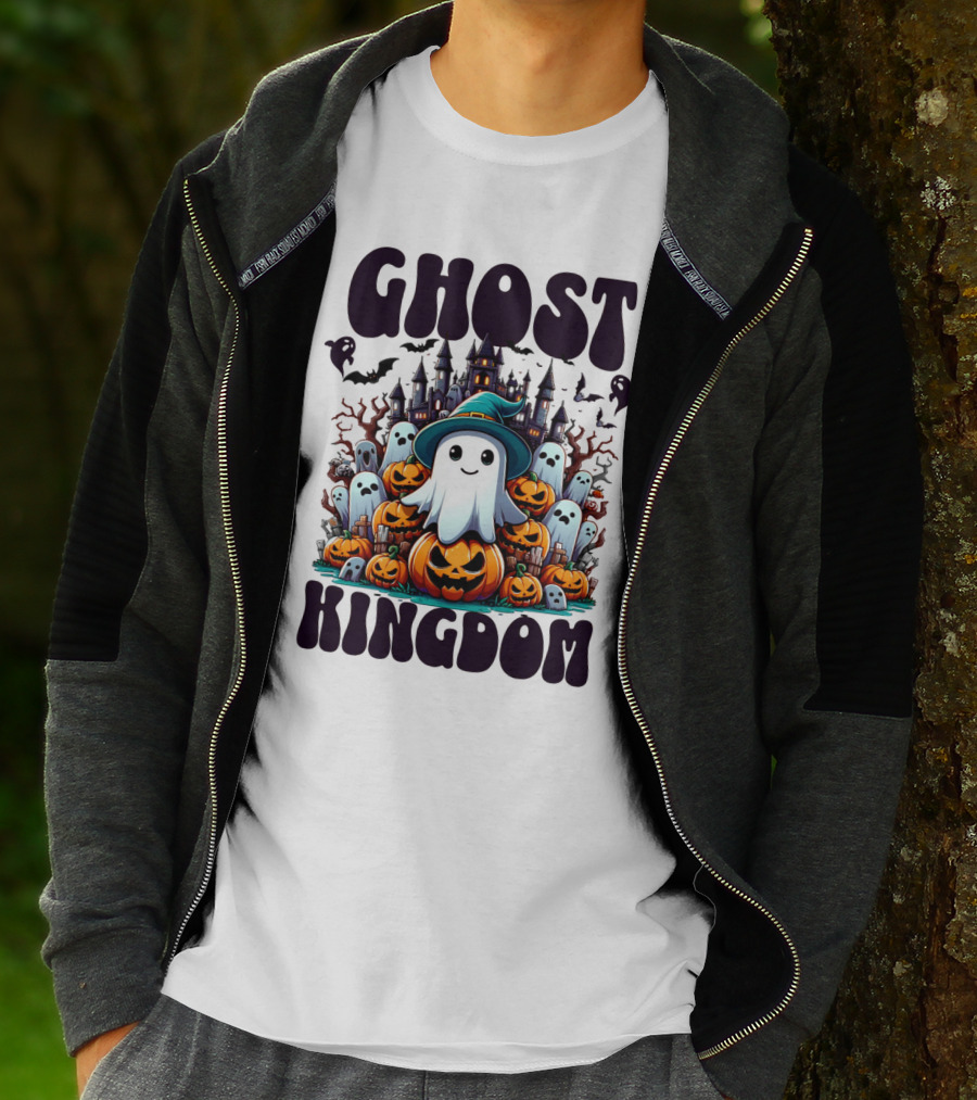 Ghost Kingdom Halloween Ghosts And Pumpkins Witches Hat Haunted Castle T-Shirt