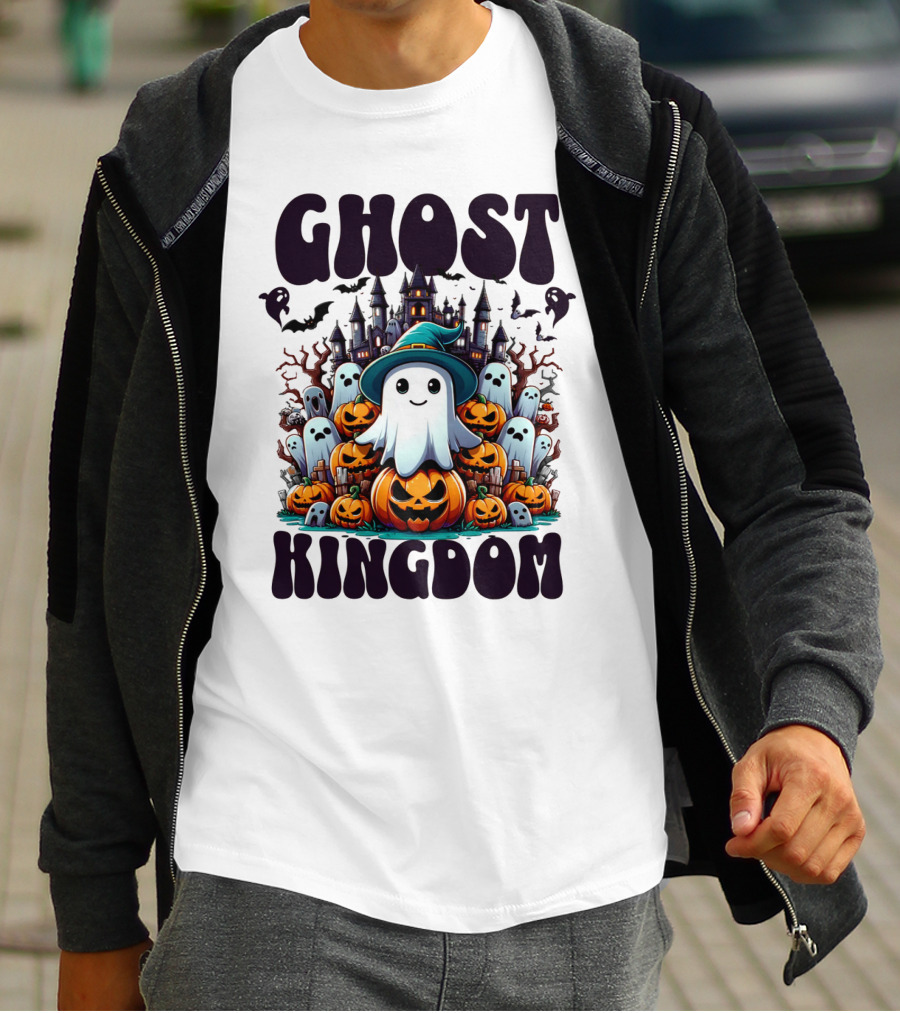 Ghost Kingdom Halloween Ghosts And Pumpkins Witches Hat Haunted Castle T-Shirt
