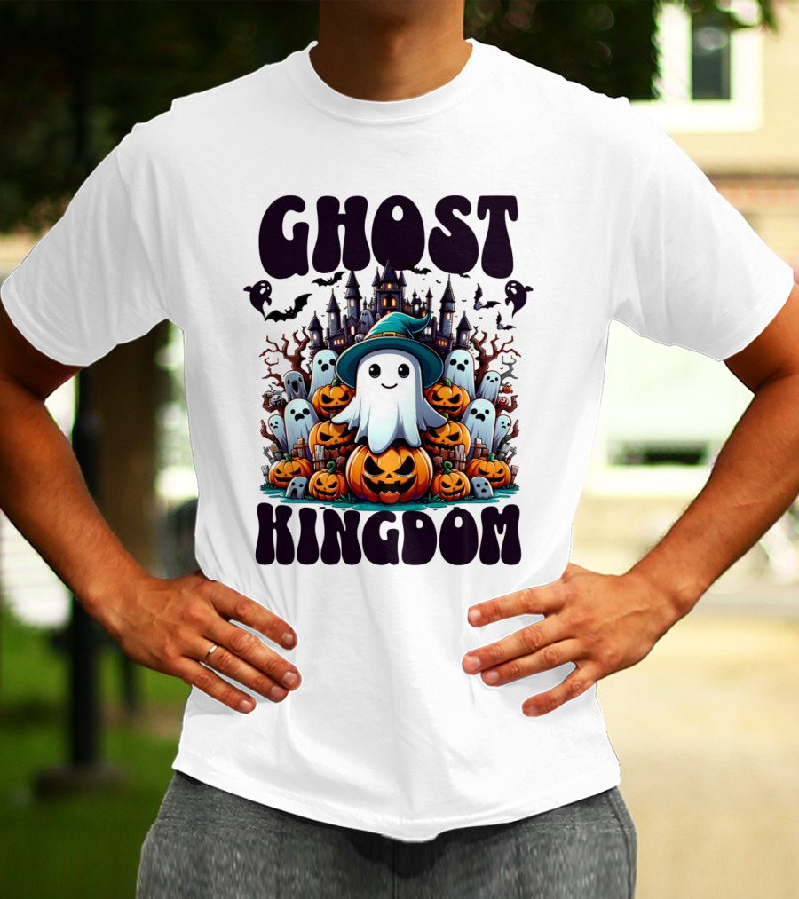 Ghost Kingdom Halloween Ghosts And Pumpkins Witches Hat Haunted Castle T-Shirt