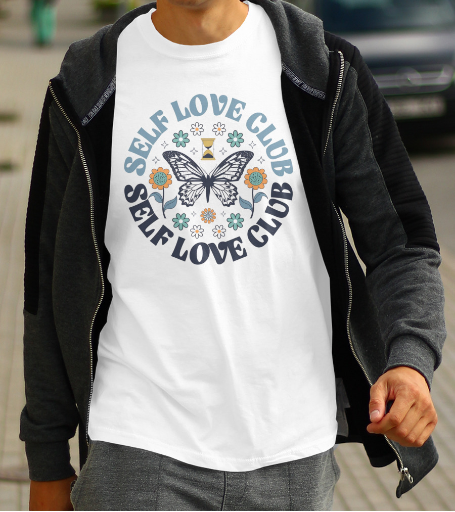 Self Love Club Boho Floral Butterfly With Flowers And Hourglass T-Shirt