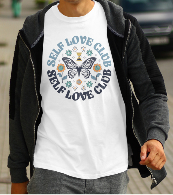Self Love Club Boho Floral Butterfly With Flowers And Hourglass T-Shirt