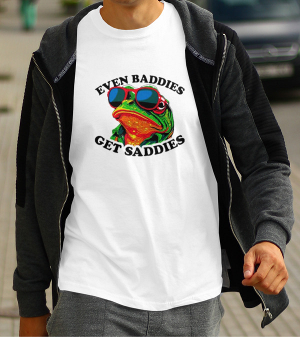 Even Baddies Get Saddies Frog Sunglasses Bright Colors T-Shirt