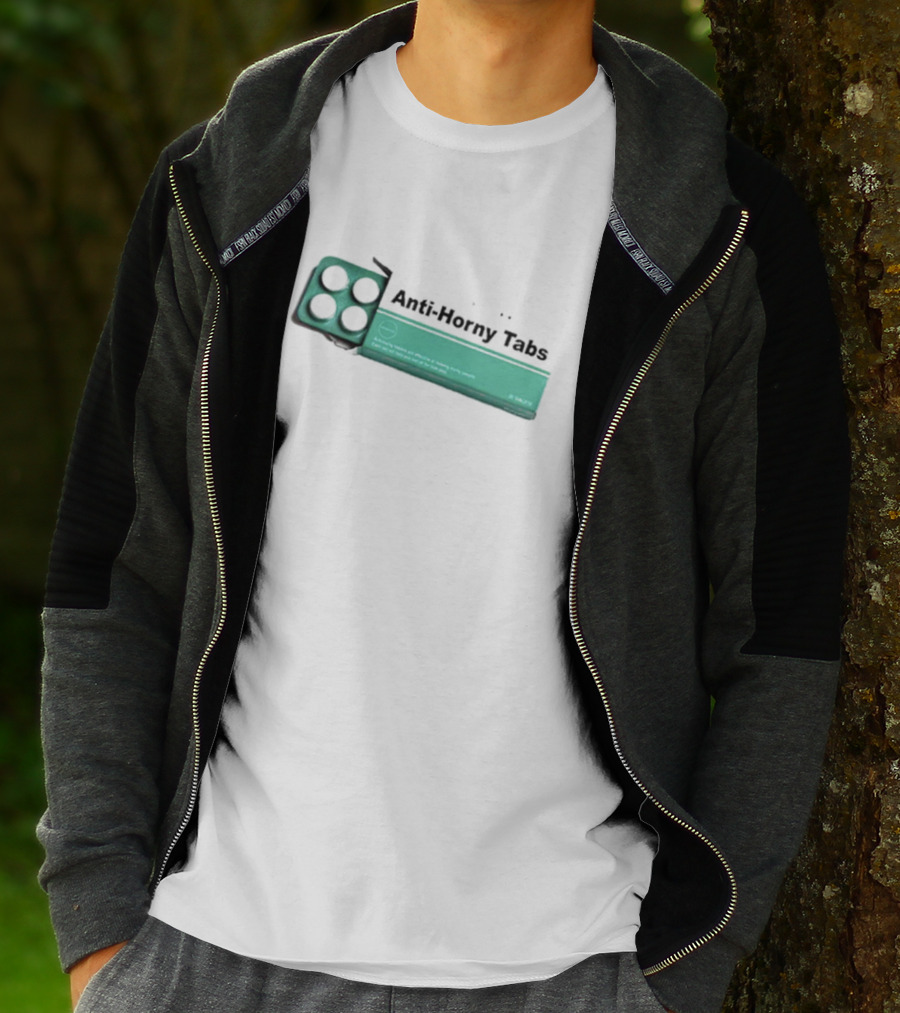Anti-Horny Tabs Green Box Quirky Text Pills T-Shirt