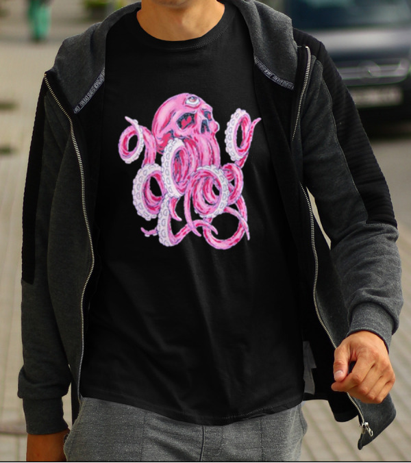 Deep Dark And Dangerous Red Octopus Skull Ddd T-Shirt