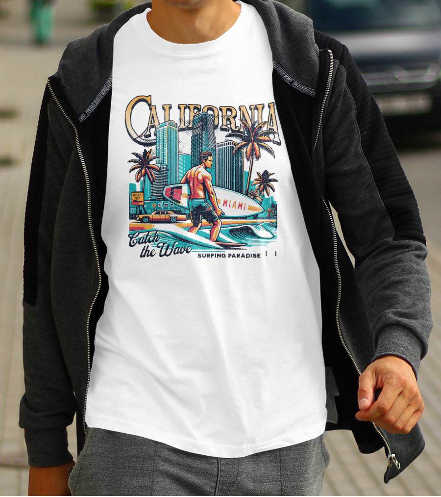 California Catch The Waves Surfing Paradise Miami T-Shirt