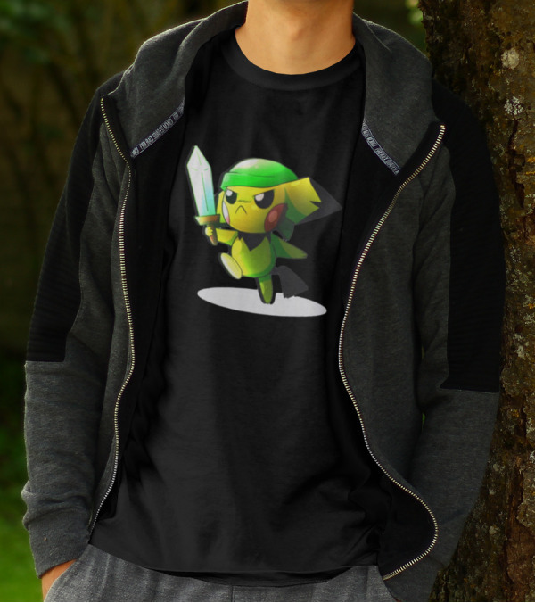 Pikachu Dressed As Link From The Legend Of Zelda With Sword In Hand T-Shirt