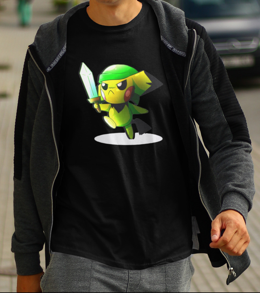 Pikachu Dressed As Link From The Legend Of Zelda With Sword In Hand T-Shirt