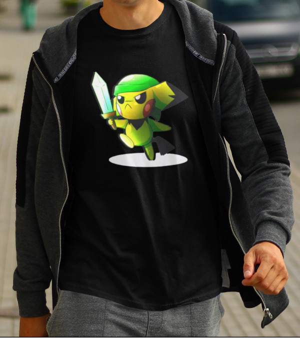 Pikachu Dressed As Link From The Legend Of Zelda With Sword In Hand T-Shirt